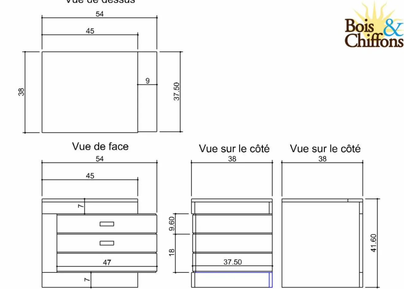 Bois & Chiffons Chevet bois bicolore - débord gauche Naturel - 54x38x42 cm