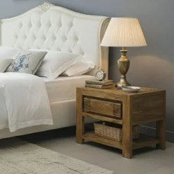 New Bois & Chiffons Chevet bois strié 1T Acacia Verone Marron - 55x40x45 cm