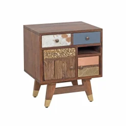 Bois & Chiffons Chevet multi-matériaux peau de vache bois sculpté Naturel - 50x40x55 cm