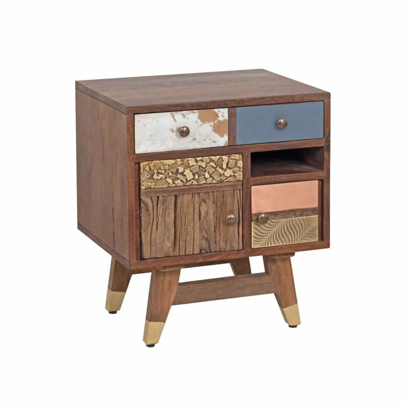 Bois & Chiffons Chevet multi-matériaux peau de vache bois sculpté Naturel - 50x40x55 cm