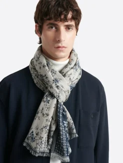 Homme Devred Coffret écharpe fleurie en viscose bleu cobalt - 185x70 cm