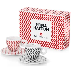Illy Coffret de 2 Tasses Cappucino en Porcelaine Signé Mona Hatoum rouge/noir - 170 ml