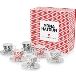 Online Illy Coffret de 6 Tasses Cappucino en Porcelaine Signé Mona Hatoum rouge/noir/gris - 170 ml