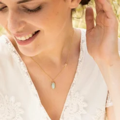 Femme Moonstone Collier Inés Quartz & Amazonite en laiton doré