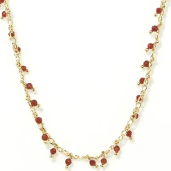 Femme Moonstone Collier Linn Agate rouge en laiton doré