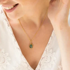 Femme Moonstone Collier Matéa Labradorite en laiton doré