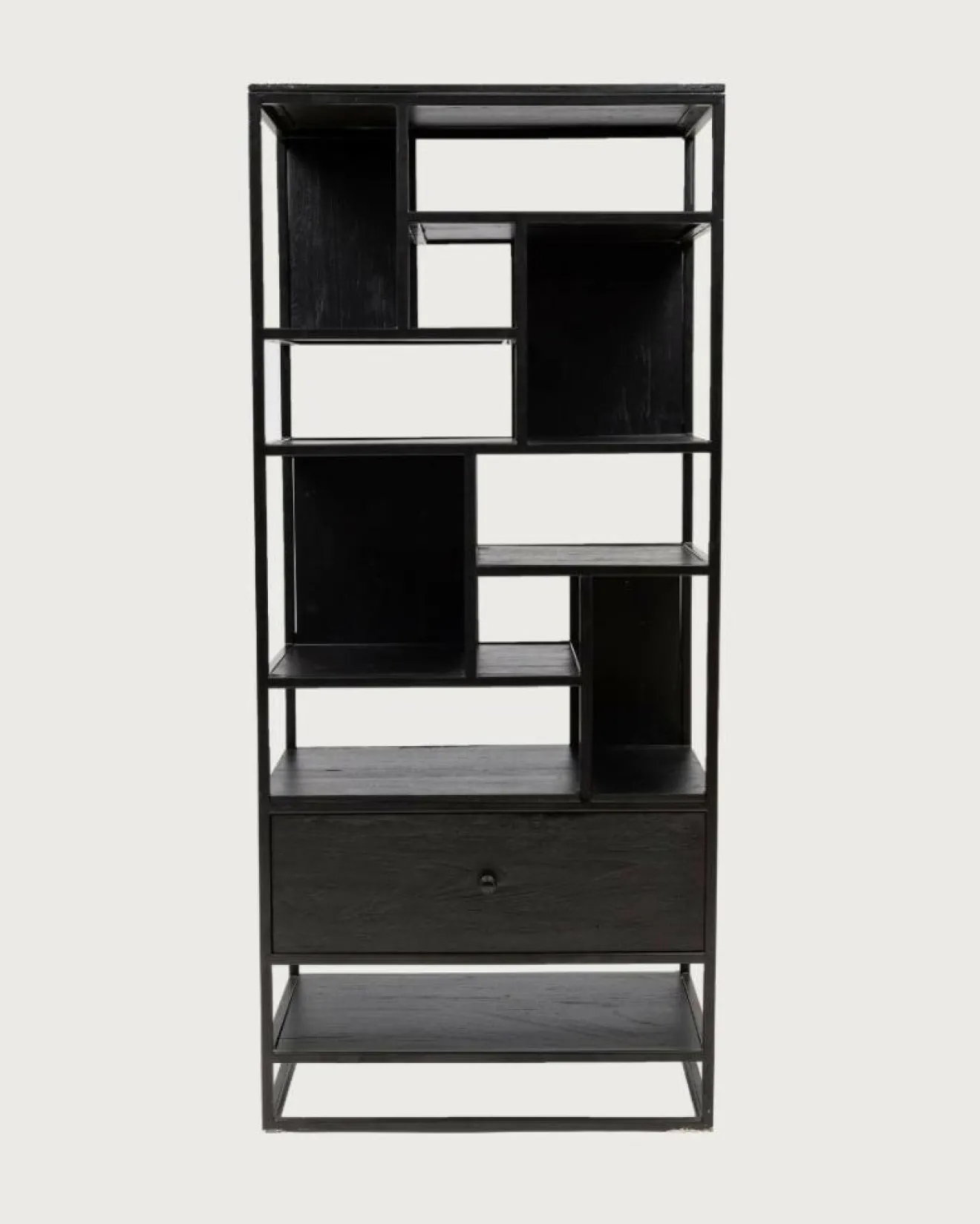 Discount Uniqka Como - Grande étagère industrielle en teck massif et métal noir