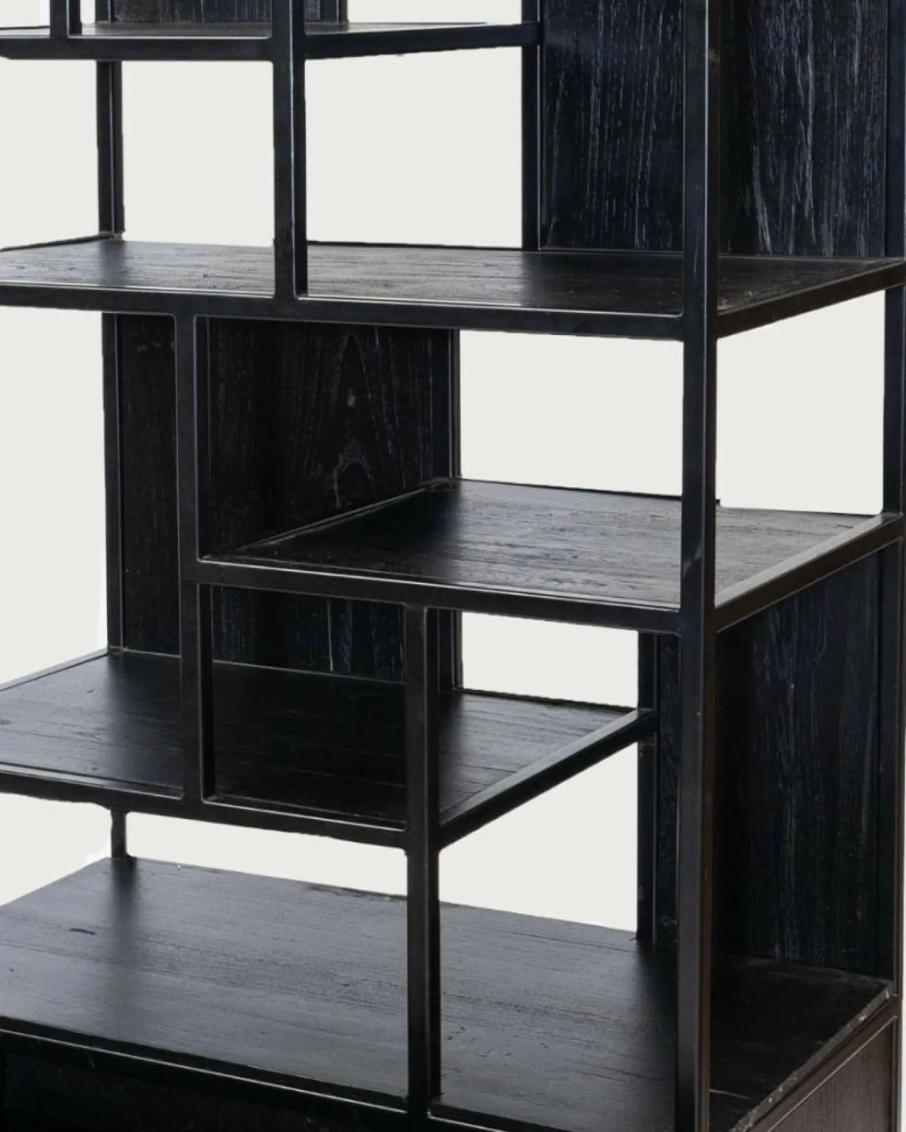 Discount Uniqka Como - Grande étagère industrielle en teck massif et métal noir