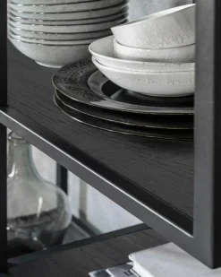 Uniqka Como - Petite étagère industrielle en teck massif et métal noir