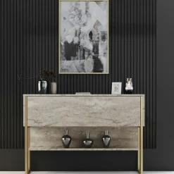 New Wooden Art Console Luxe travertin/doré - 120x80x30 cm