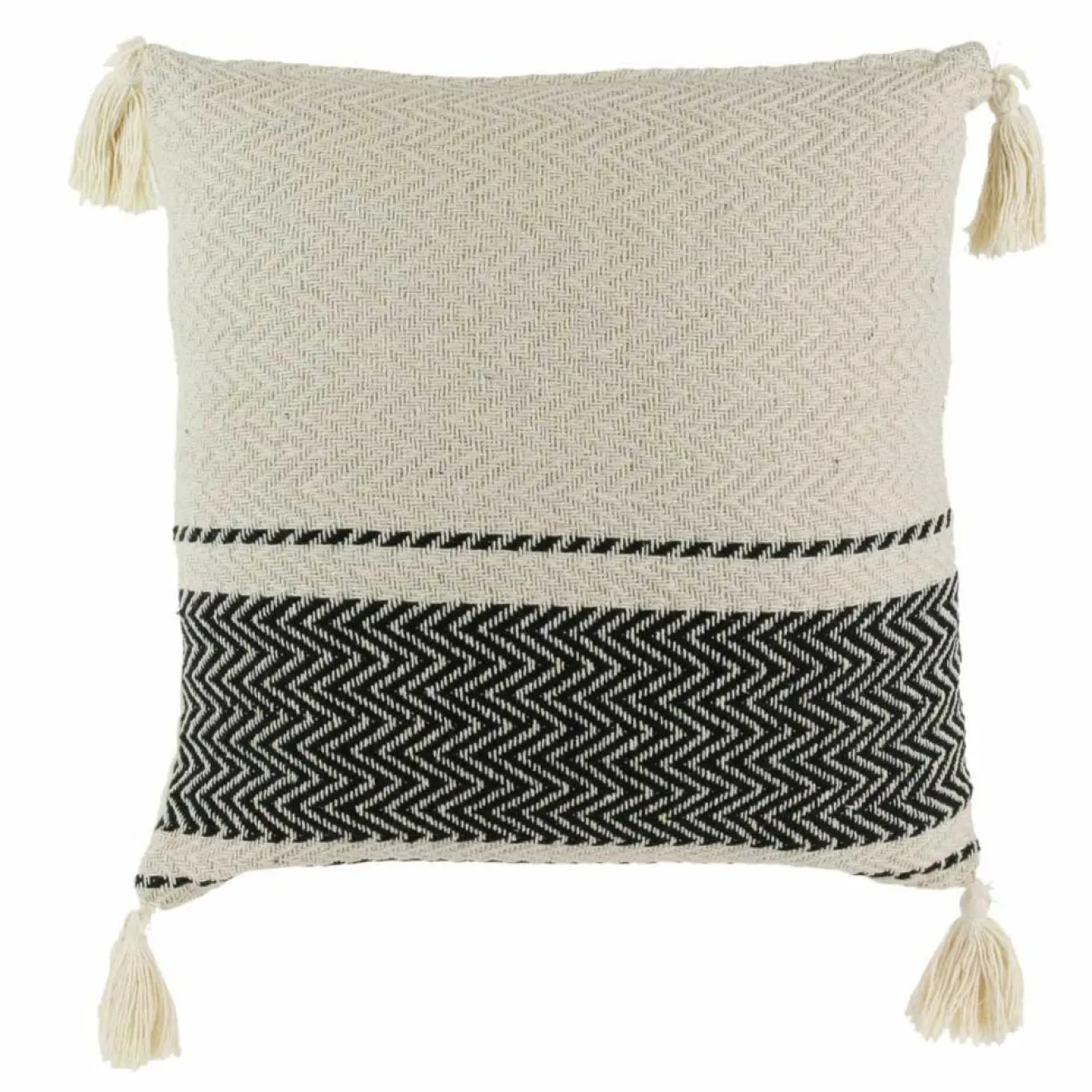 Hot Home Deco Factory Coussin berbère rayures pompons beige/noir/beige - 40x40 cm