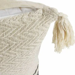 Hot Home Deco Factory Coussin berbère rayures pompons beige/noir/beige - 40x40 cm