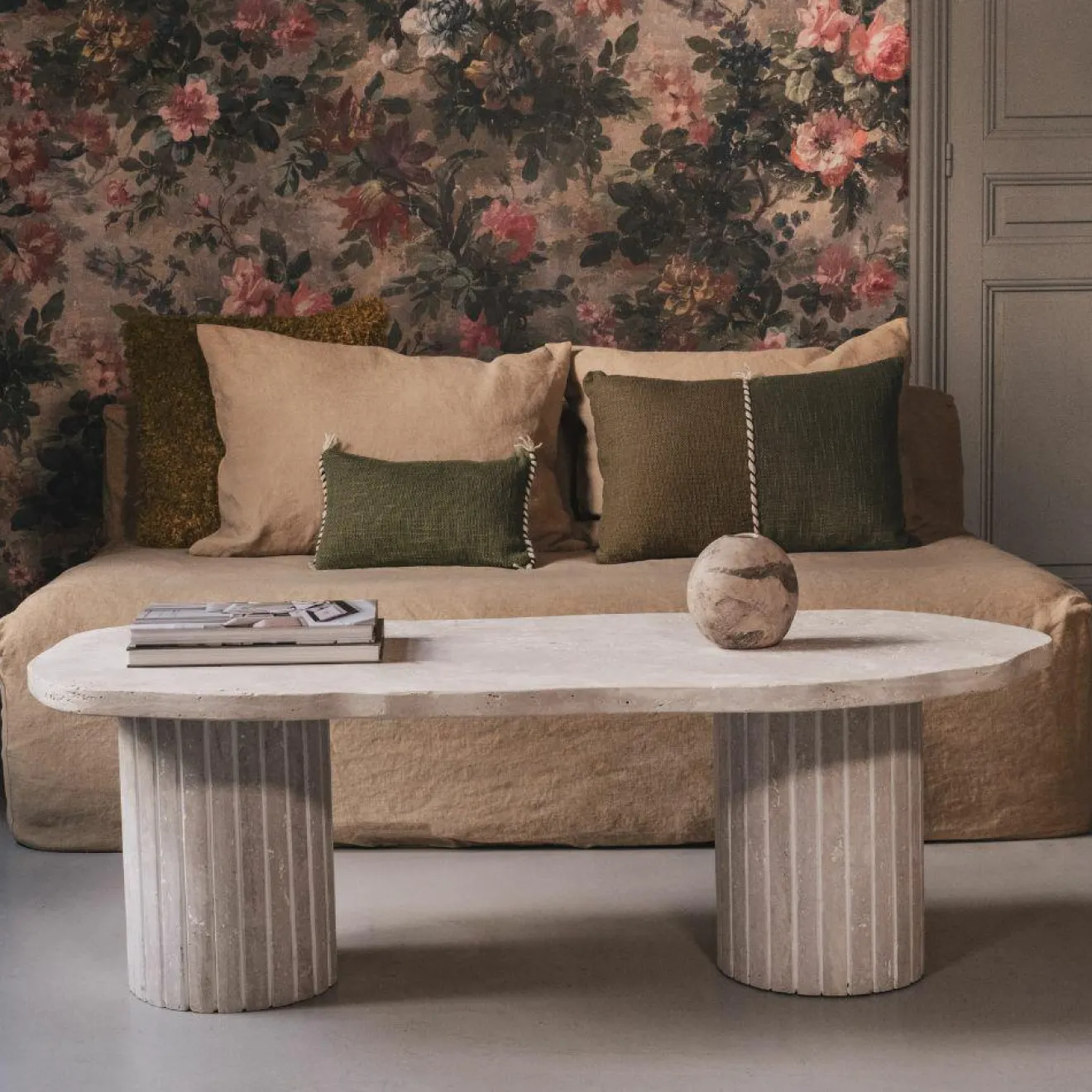 Bed and Philosophy Coussin en coton flammé vert 25x40cm