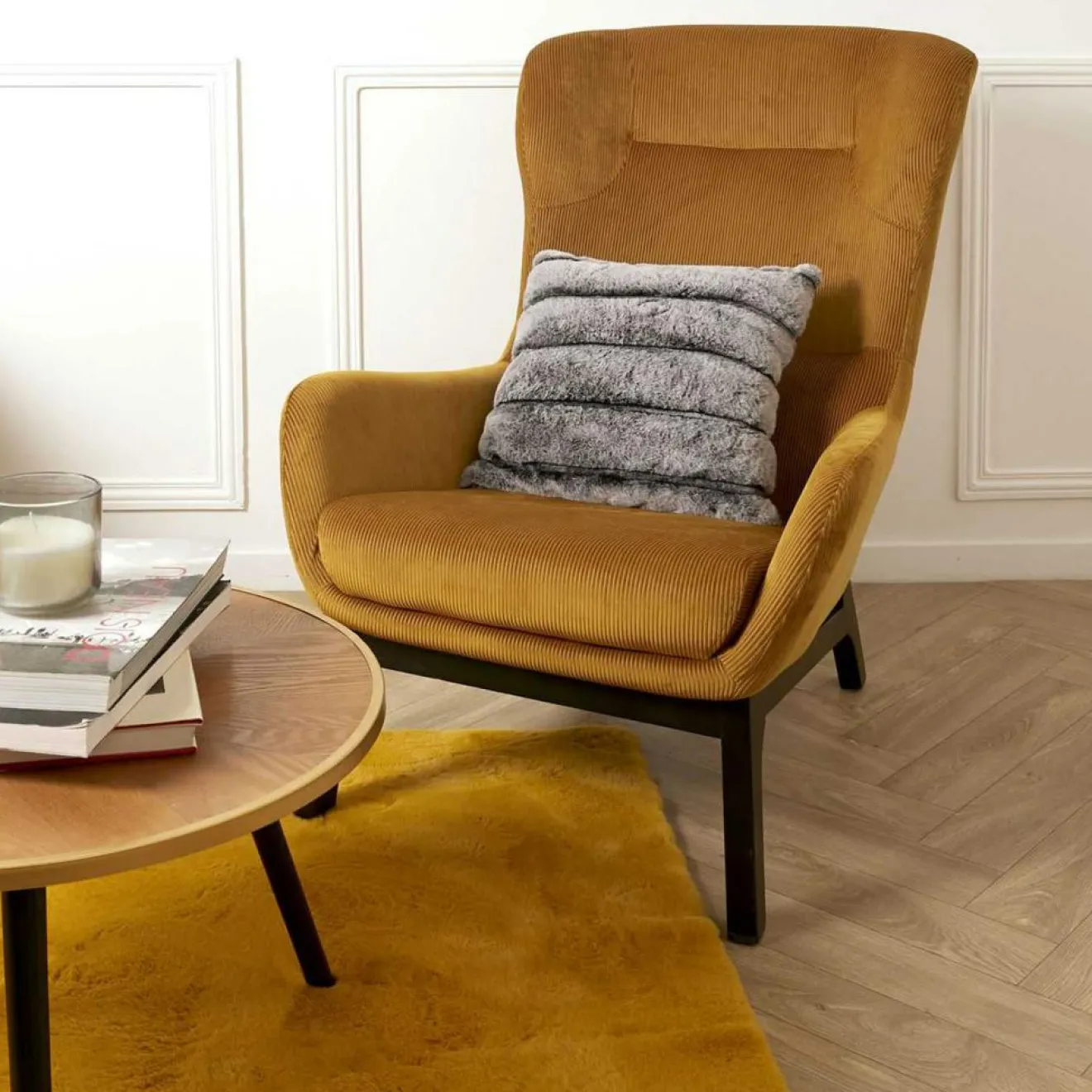 Home Deco Factory Coussin en fausse fourrure tout doux gris - 40x40 cm