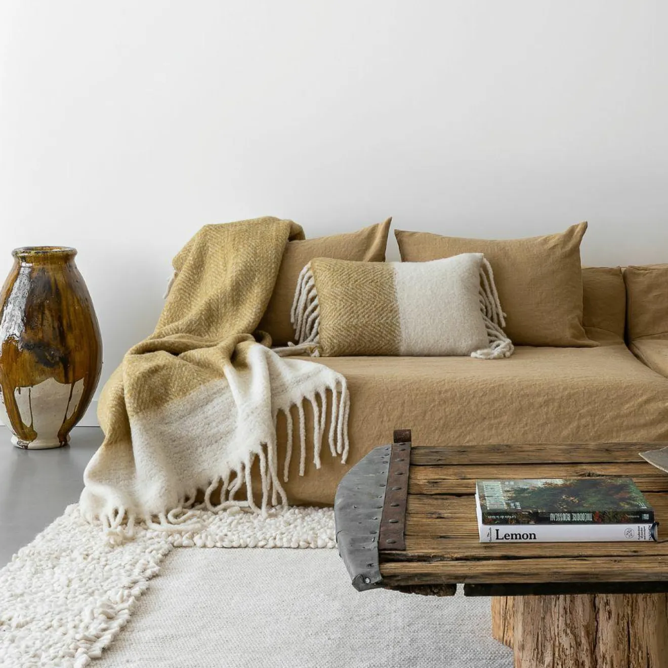 Bed and Philosophy Coussin en laine bicolore beige 40x60cm