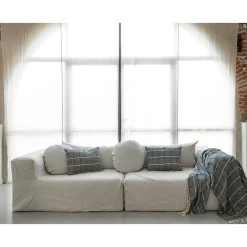 Bed and Philosophy Coussin en lin et coton bleu 40x60cm