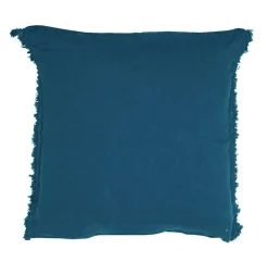 Clearance Bed and Philosophy Coussin en lin finitions frangées bleu 65x65cm