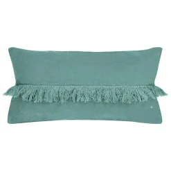 Bed and Philosophy Coussin en lin frangé bleu 30x60cm