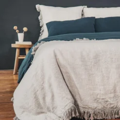 New Bed and Philosophy Coussin en lin frangé naturel 80x80cm