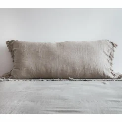 Bed and Philosophy Coussin en lin frangé naturel 55x110cm