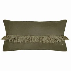 Bed and Philosophy Coussin en lin frangé vert 30x60cm
