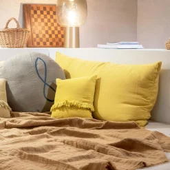 Bed and Philosophy Coussin en lin jaune 55x110cm