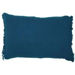 Bed and Philosophy Coussin frangé en lin bleu 50x70cm