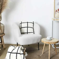 Best Home Deco Factory Coussin Sherpa à carreaux blanc/noir - 40x40 cm