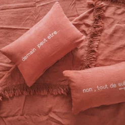 Online Bed and Philosophy Couvre-lit en lin finitions frangées rouge 250x250cm