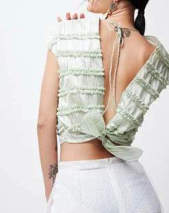 Femme John Galliano Crop-Top en Coton & Soie Alice vert clair