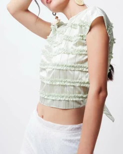 Femme John Galliano Crop-Top en Coton & Soie Alice vert clair