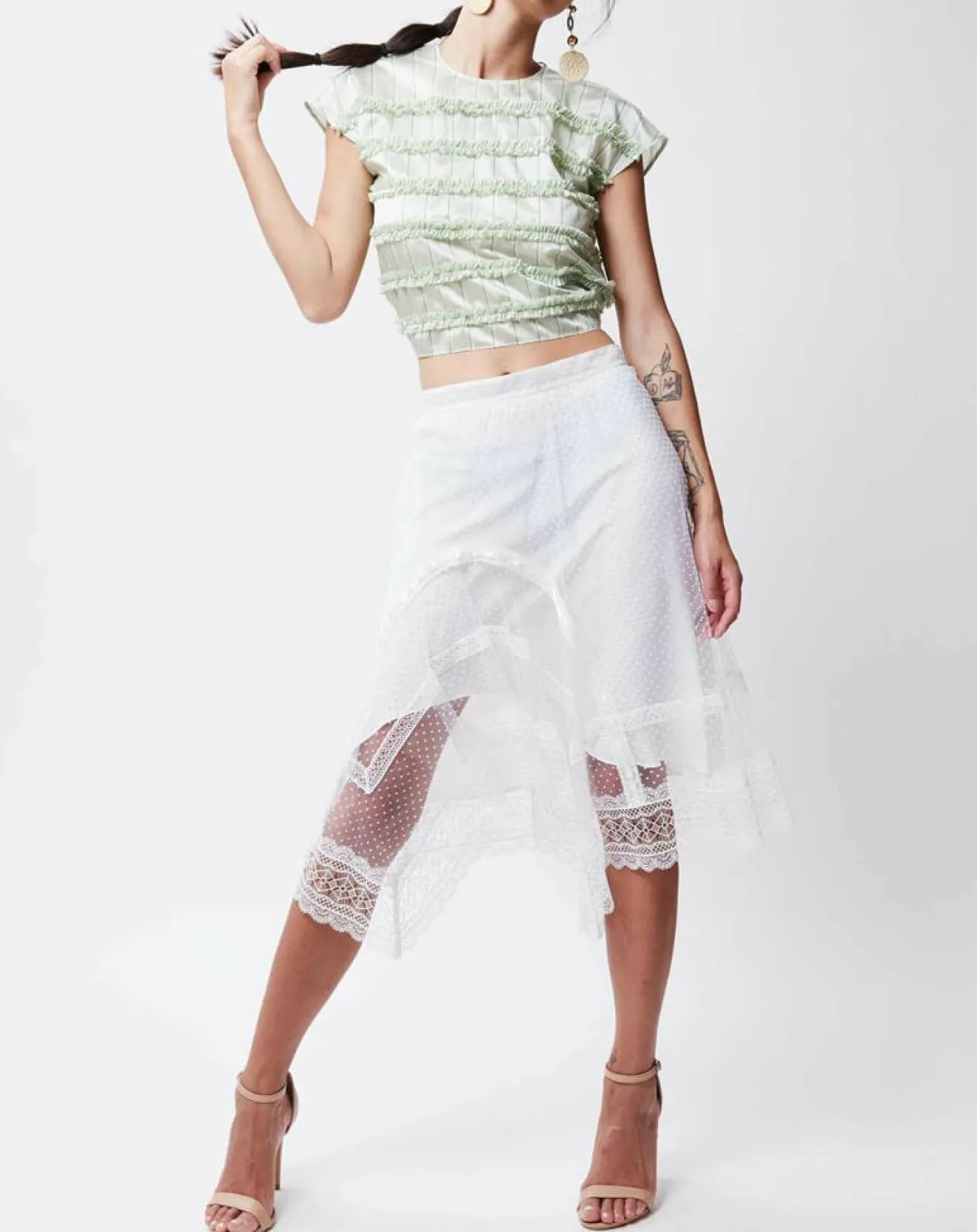 Femme John Galliano Crop-Top en Coton & Soie Alice vert clair