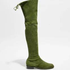Femme Stuart Weitzman Cuissardes en Velours de Cuir Lowland vertes