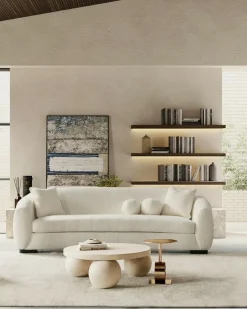 Online Uniqka Curve - Canapé arrondi 3 places en tissu bouclé cream