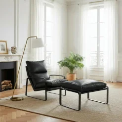 Discount Bois & Chiffons Damo black pouf Leather Noir - 68x46x35 cm