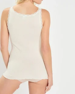 Femme Mare Débardeur bretelles fines contours dentelle blanc