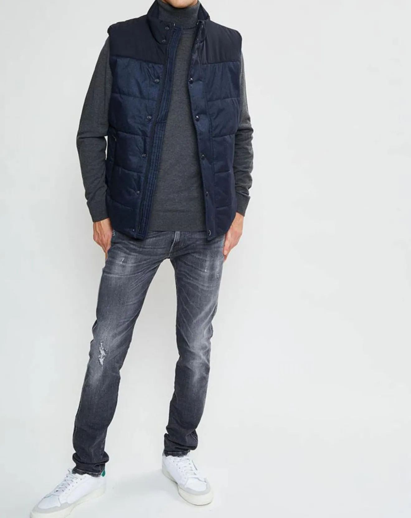 Homme Hackett London Doudoune bi-matière sans manches bleu marine