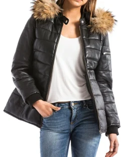 Clearance Blue Wellford Doudoune en Cuir Adige noire