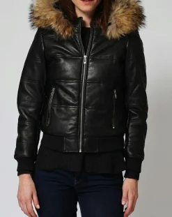 Femme Chyston Doudoune en Cuir Chelia noire