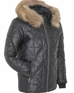 Femme Chyston Doudoune en Cuir Kinabalu noire