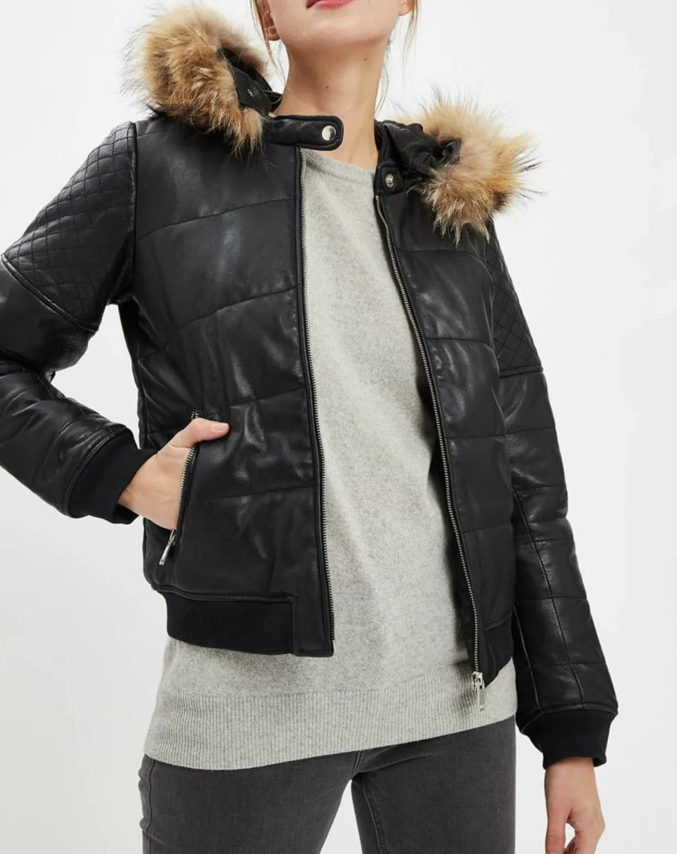 Femme Chyston Doudoune en Cuir Kory noire