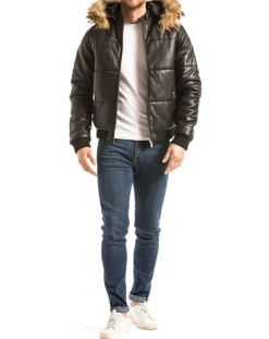 Homme Blue Wellford Doudoune en Cuir Wouri noire