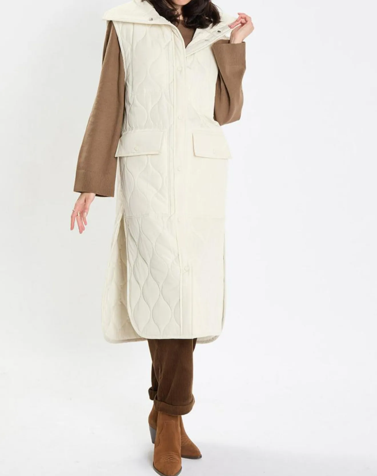 Femme Marc O'Polo Doudoune longue sans manches padded beige