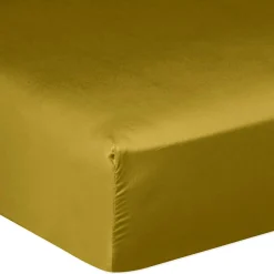 Sale Baton Rouge Drap housse satin de coton lavé bonnet 30 cm moutarde