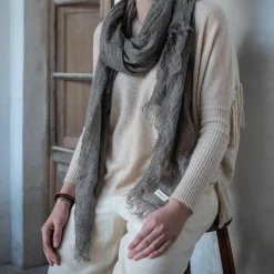 Outlet Bed and Philosophy Echarpe en lin grise 70x200cm