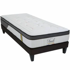 Bellecour Ensemble Tivoli Matelas Mémoire de forme + Sommier Bois blanc/noir - 90x200 cm