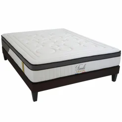 Bellecour Ensemble Tivoli Matelas Mémoire de forme + Sommier Bois blanc/noir - 140x190 cm