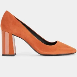 Femme Galeries Lafayette Escarpins en Cuir bi-matière orange brique - Talon 8,5 cm