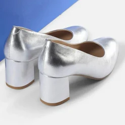 Hot Cosmoparis Escarpins en Cuir Wougy argentés - Talon 6 cm