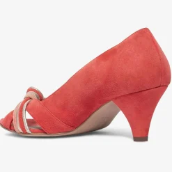 Bocage Escarpins en Velours de Cuir Didier rouge orangé - Talon 6 cm